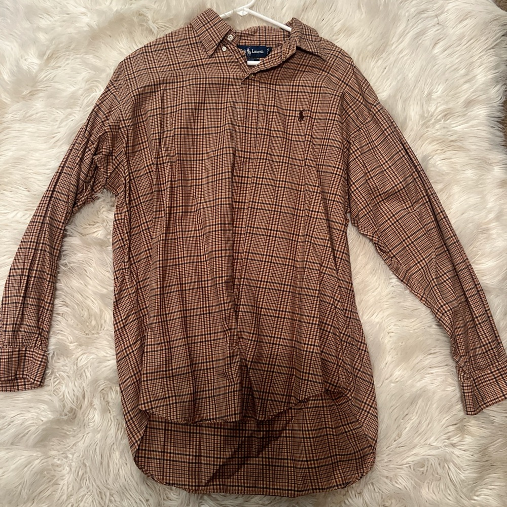 Ralph Lauren polo  Men's Brown Checkered Button Down Shirt
